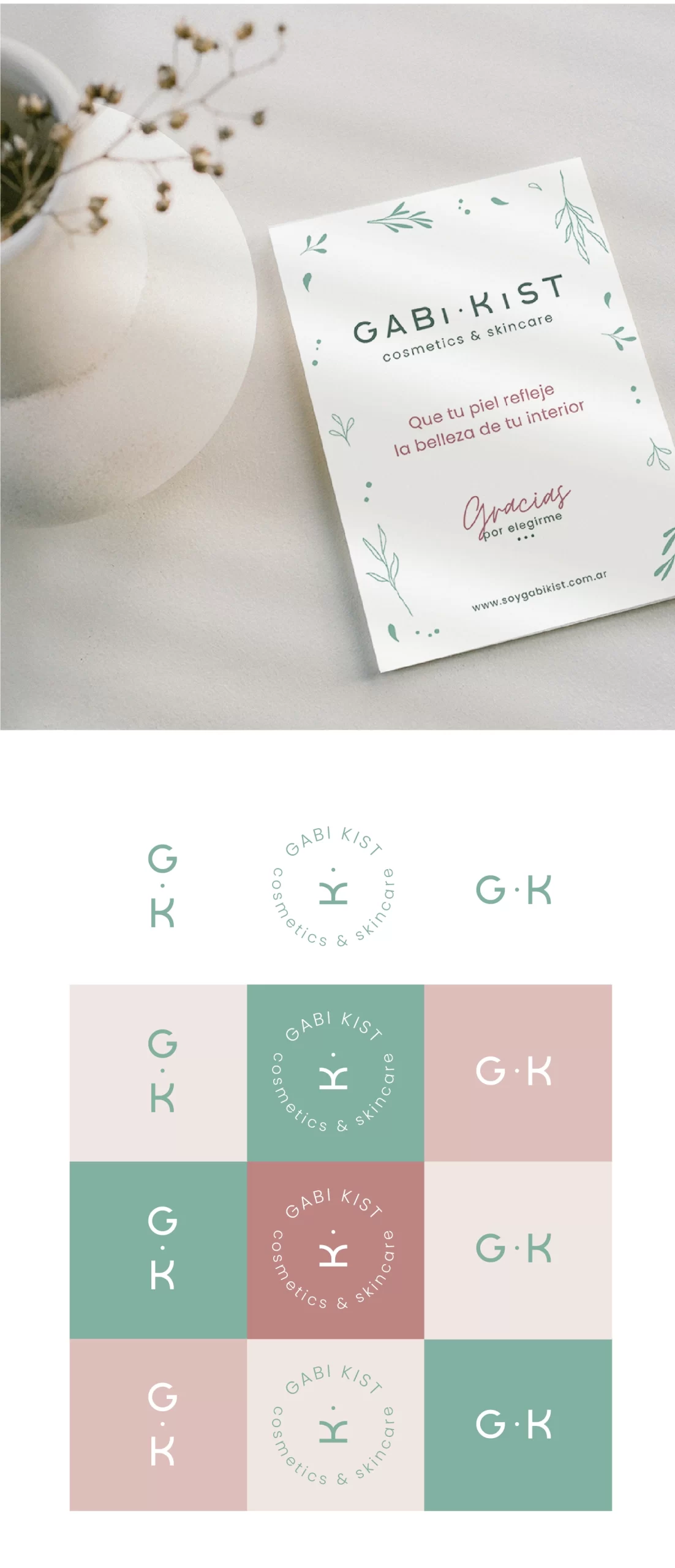 Tarjetón de agradecimiento y variantes de logo de Gabi Kist