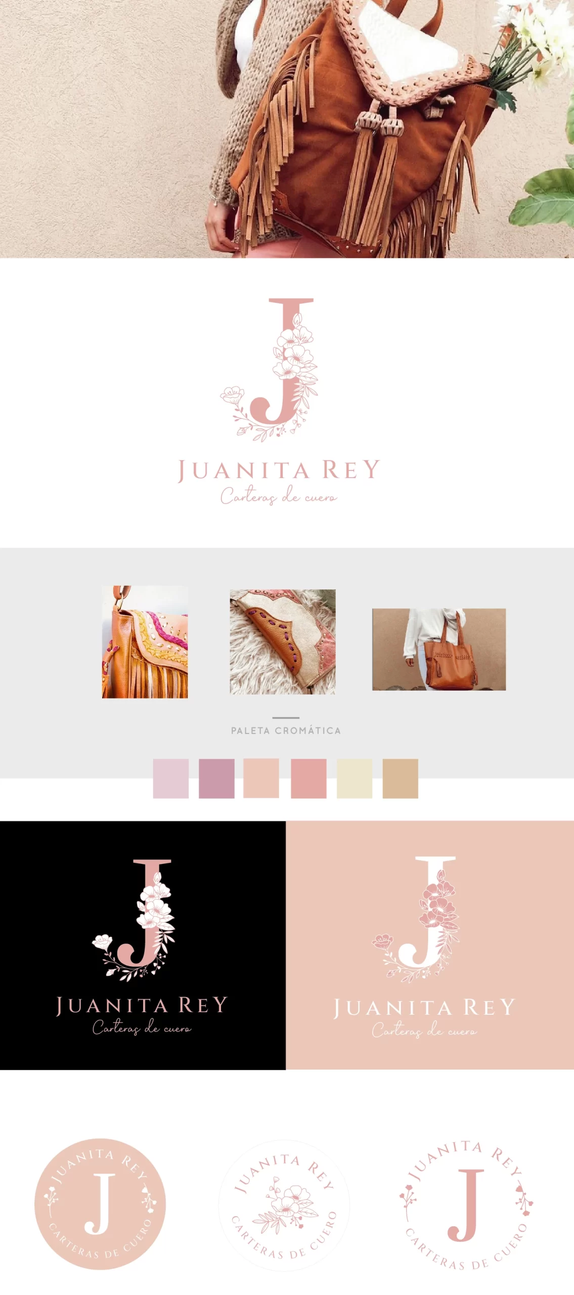 Paleta cromática, estilo de fotos y Logo principal que diseñé para Juanita Rey