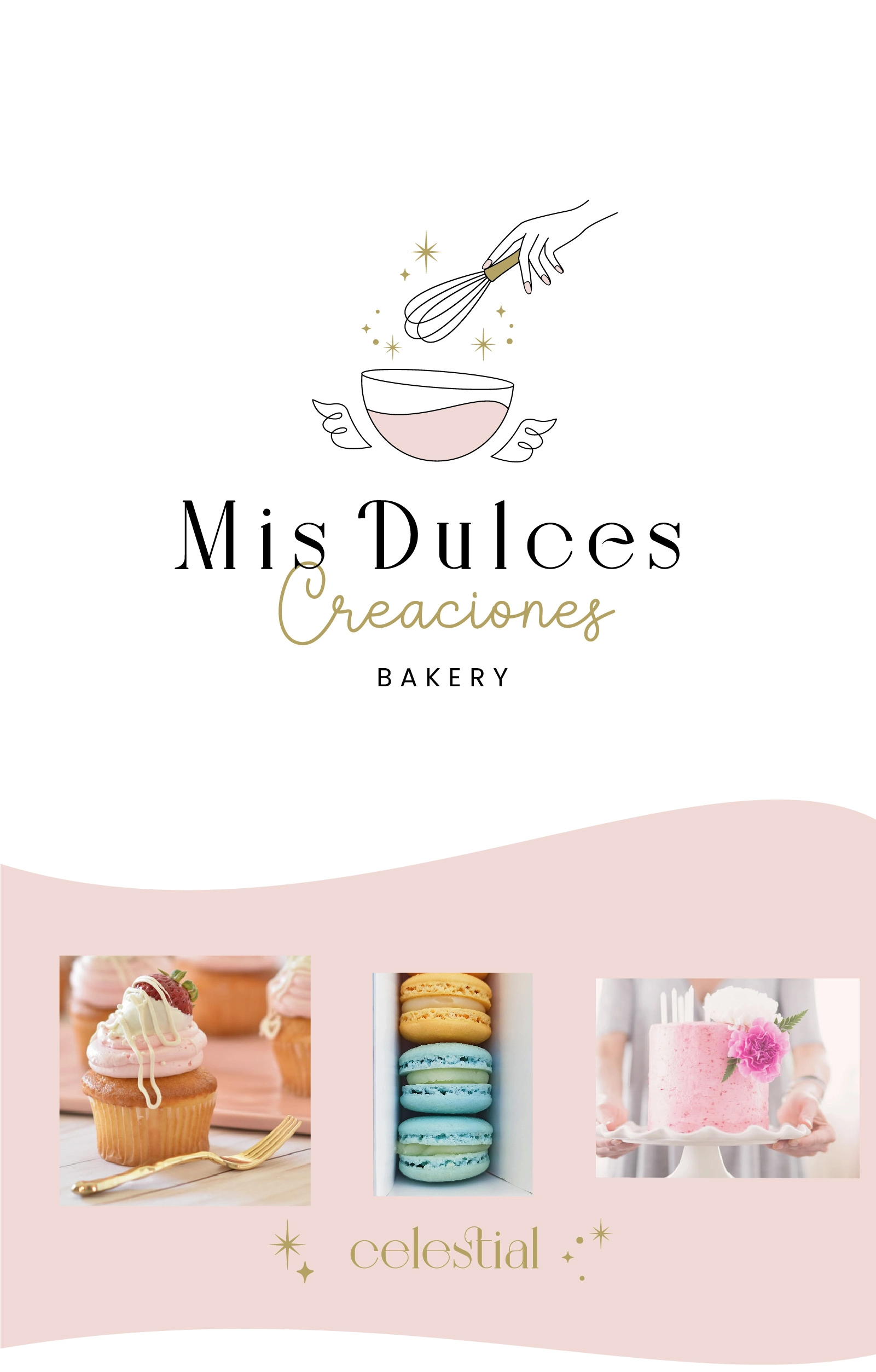 Logo principal de Mis dulces Creaciones. Paleta de color y variantes de logos secundarios.