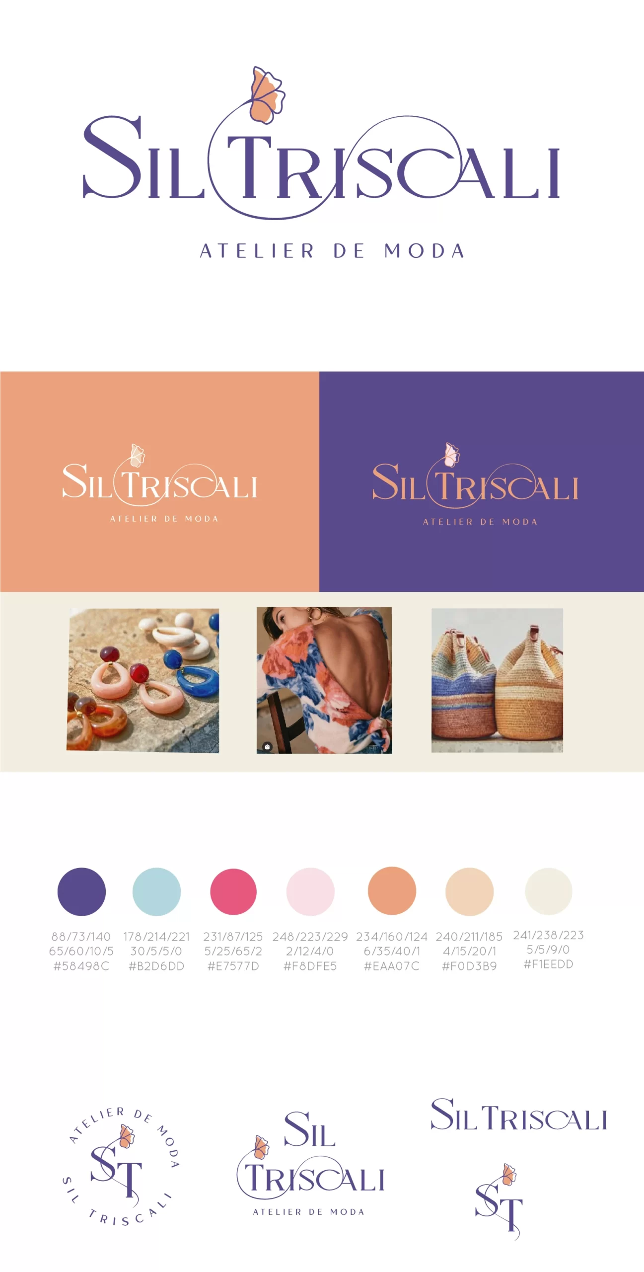 Paleta de color, moodboard y logo principal para la identidad visual de Sil Triscali