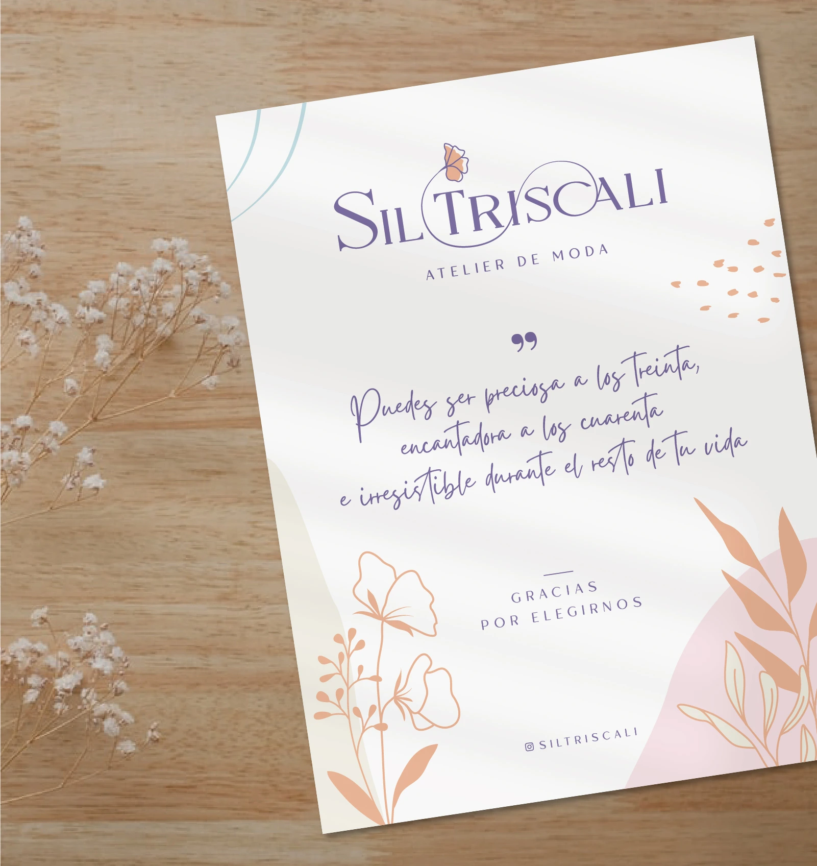 Tarjetón de agradecimiento diseñado para Sil Triscali